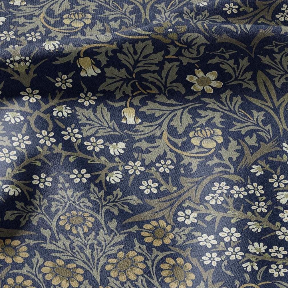 William Morris Blackthorn 100% LINEN Fabric - British linen floral upholstery home textile Victorian fabrics navy blue 3168