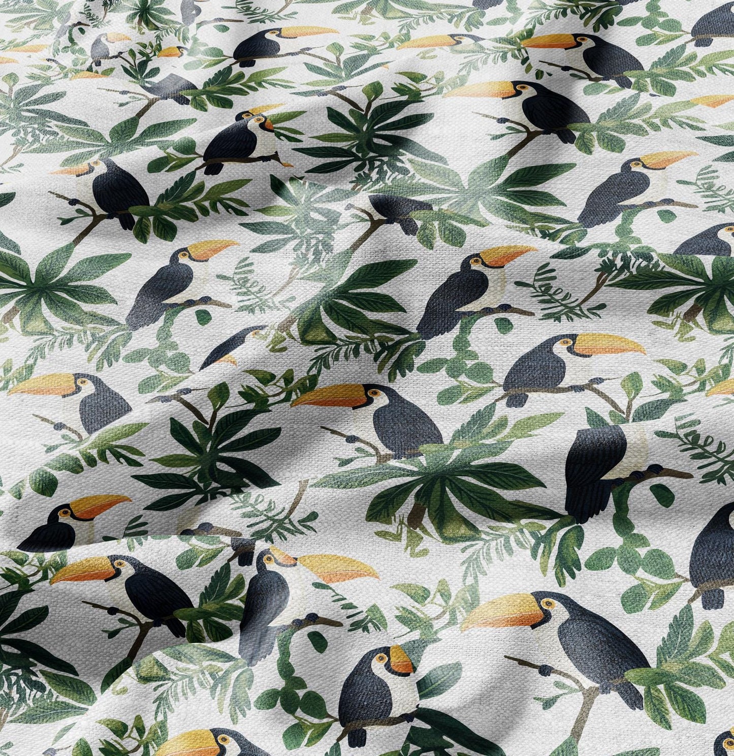 100% LINEN FabricTropical Toucan birds - floral linen Fabric by the Yard by LithuanianLinen for upholstery dressmaking curtains home textile
