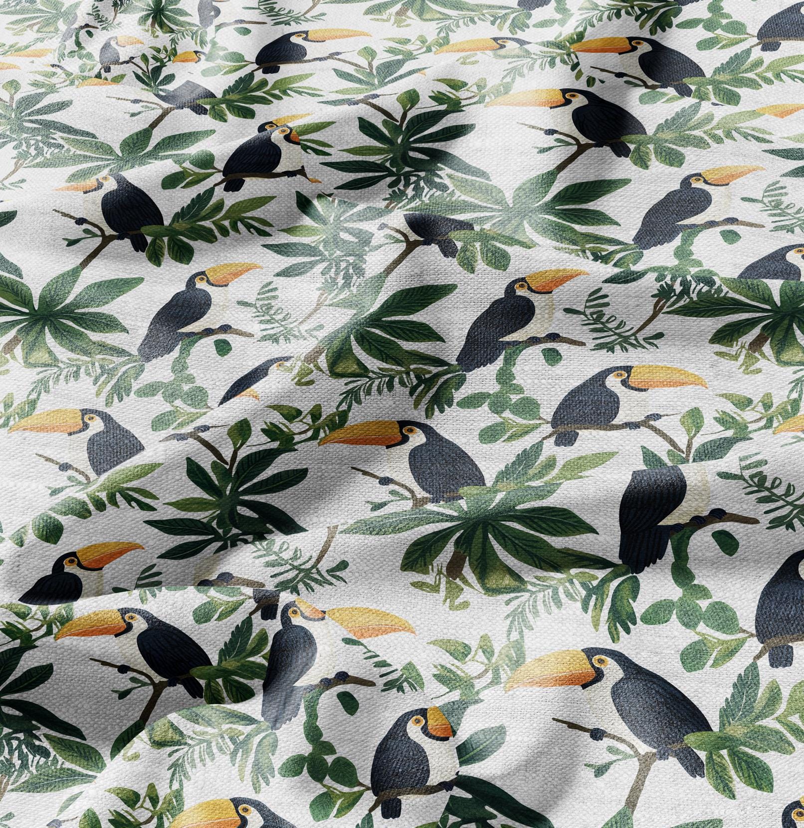 100% LINEN FabricTropical Toucan birds - floral linen Fabric by the Yard by LithuanianLinen for upholstery dressmaking curtains home textile