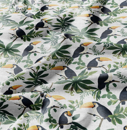 100% LINEN FabricTropical Toucan birds - floral linen Fabric by the Yard by LithuanianLinen for upholstery dressmaking curtains home textile