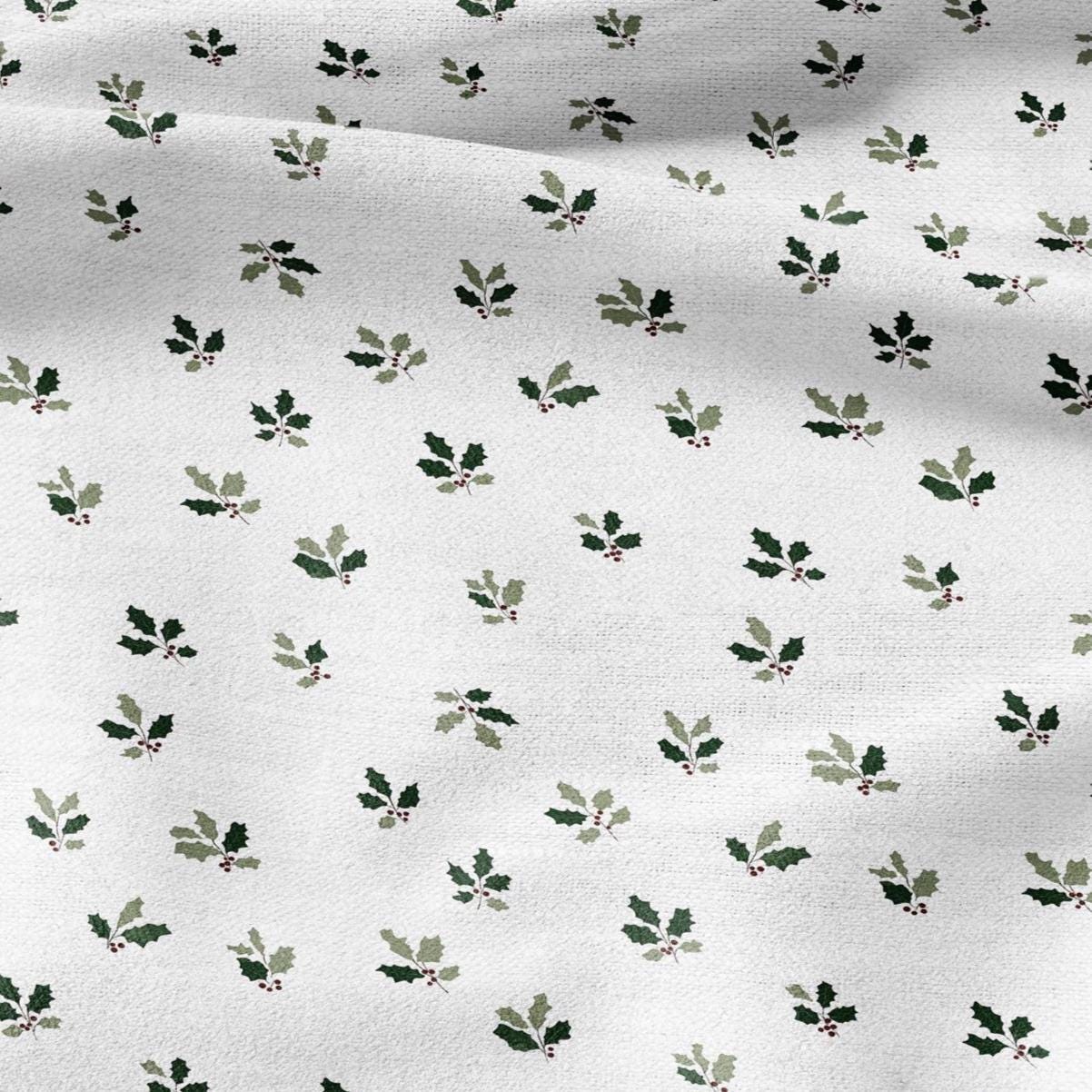 100% LINEN Fabric Leaves tiny green print - Mid-century modern botanical stripe upholstery home textile artisan green white 3094