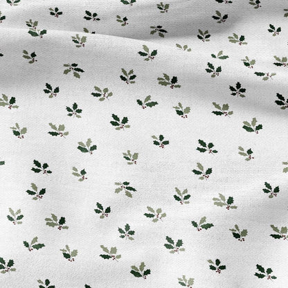 100% LINEN Fabric Leaves tiny green print - Mid-century modern botanical stripe upholstery home textile artisan green white 3094