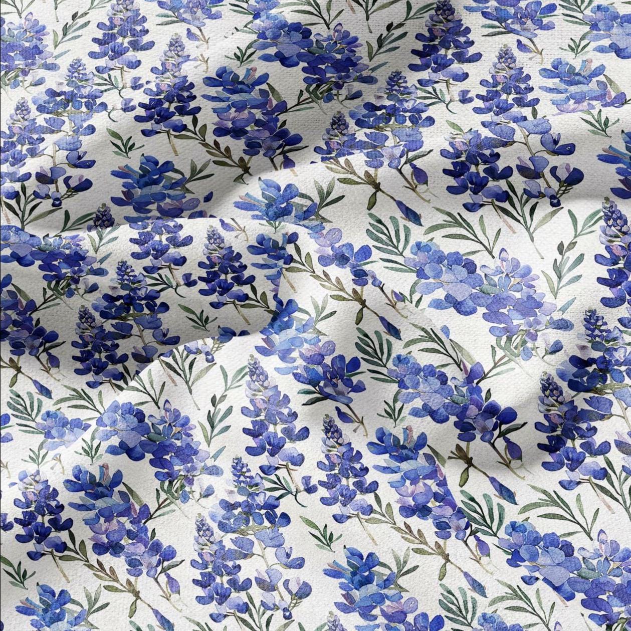 100% LINEN Fabric Blue Lupin print - floral modern - flower blossom upholstery home decor clothing sewing 2972