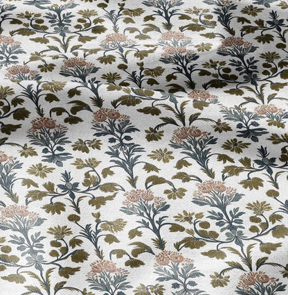 100% LINEN Fabric block print - linen fabric with blue red khaki white floral print - heavy linen fabric for upholstery home decor