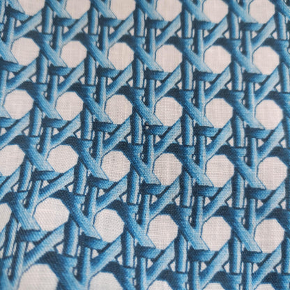 100% LINEN Fabric Blue bamboo trellis - botanical textile artisan fabrics blue white 3687