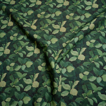 100% LINEN  green fig leaves print on flax fabric - linen fabric with greenery print for upholstery home decor clothing dressmaking