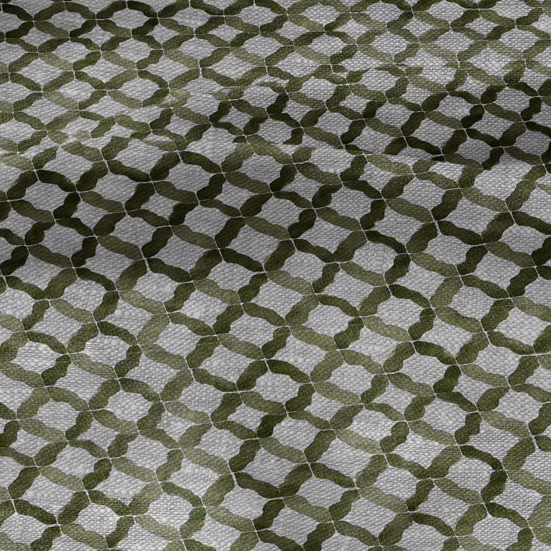 100% LINEN Fabric Green geometric print - oatmeal linen fabric floral botanical - heavy for home decor clothing 3063
