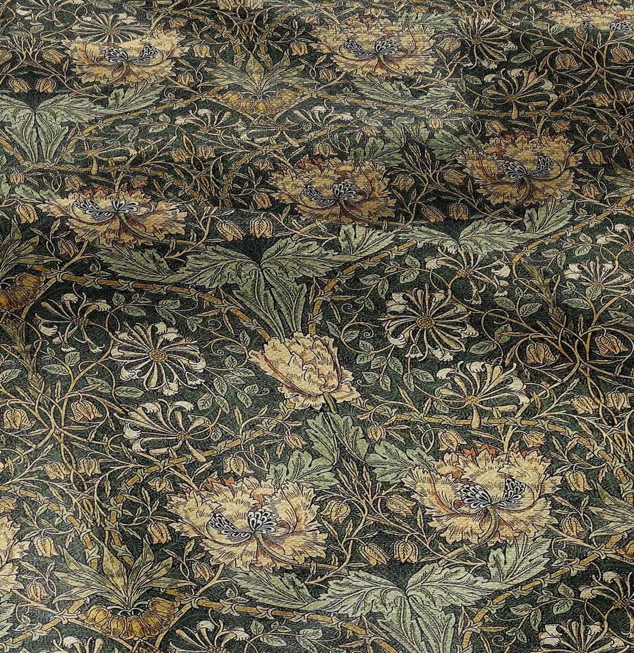 100% linen fabric William Morris Honeysuckle print - Victorian Art crafts linen Fabric - Historical pattern fabric upholstery dress making