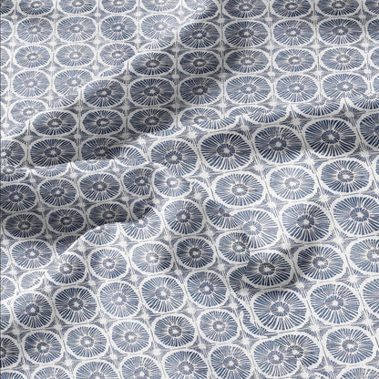 100% LINEN Fabric Japanese indigo blue circle print - Japandi linen print upholstery curtains dress making 2011
