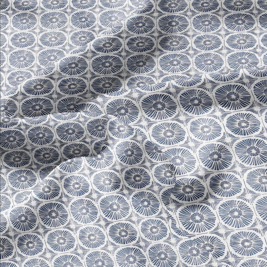 100% LINEN Fabric Japanese indigo blue circle print - Japandi linen print upholstery curtains dress making 2011