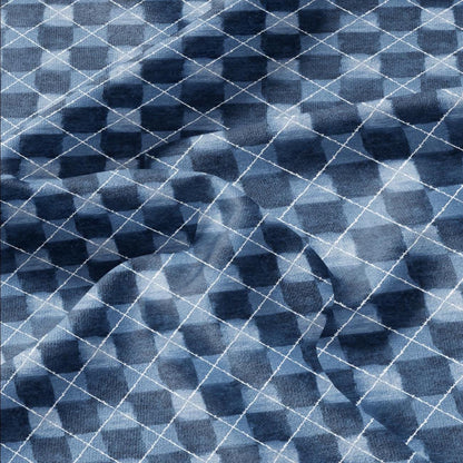 100% LINEN Fabric indigo blue print - Shibori abstract squares - upholstery curtains dress making 2978