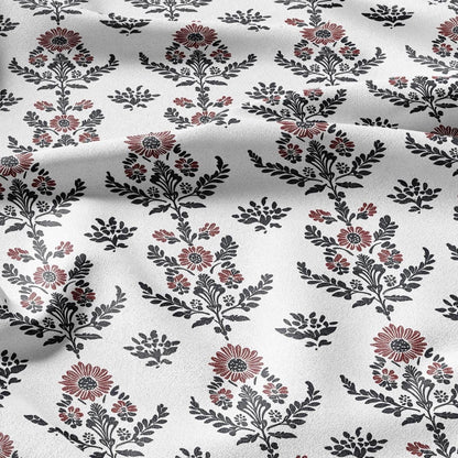 100% LINEN Fabric black red block print - floral fabric for upholstery home decor dress making 2138