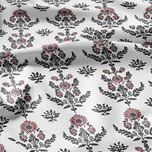 100% LINEN Fabric black red block print - floral fabric for upholstery home decor dress making 2138