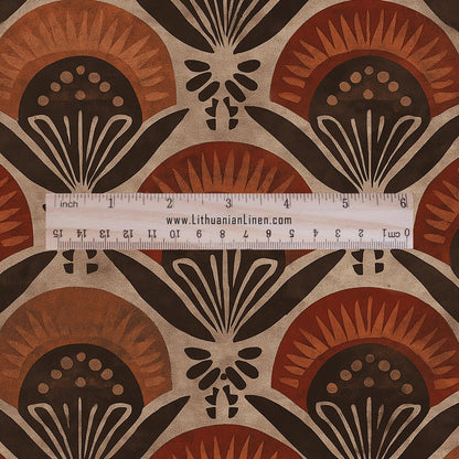 100% LINEN Fabric Retro - 2825 - Brown beige print linen heavy for upholstery home decor - medium for dress making