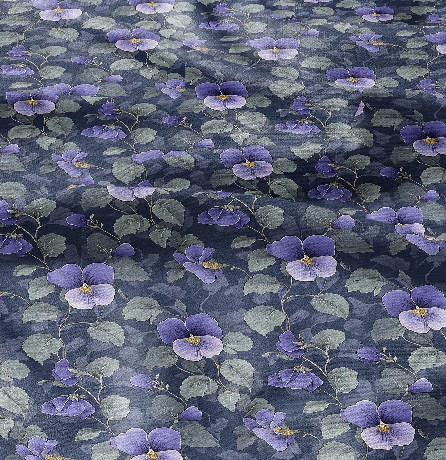 100% LINEN Fabric floral with Viola flower - heavy linen fabric with dark purple print for upholstery home decor curtains dress making