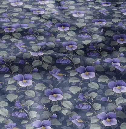 100% LINEN Fabric floral with Viola flower - heavy linen fabric with dark purple print for upholstery home decor curtains dress making