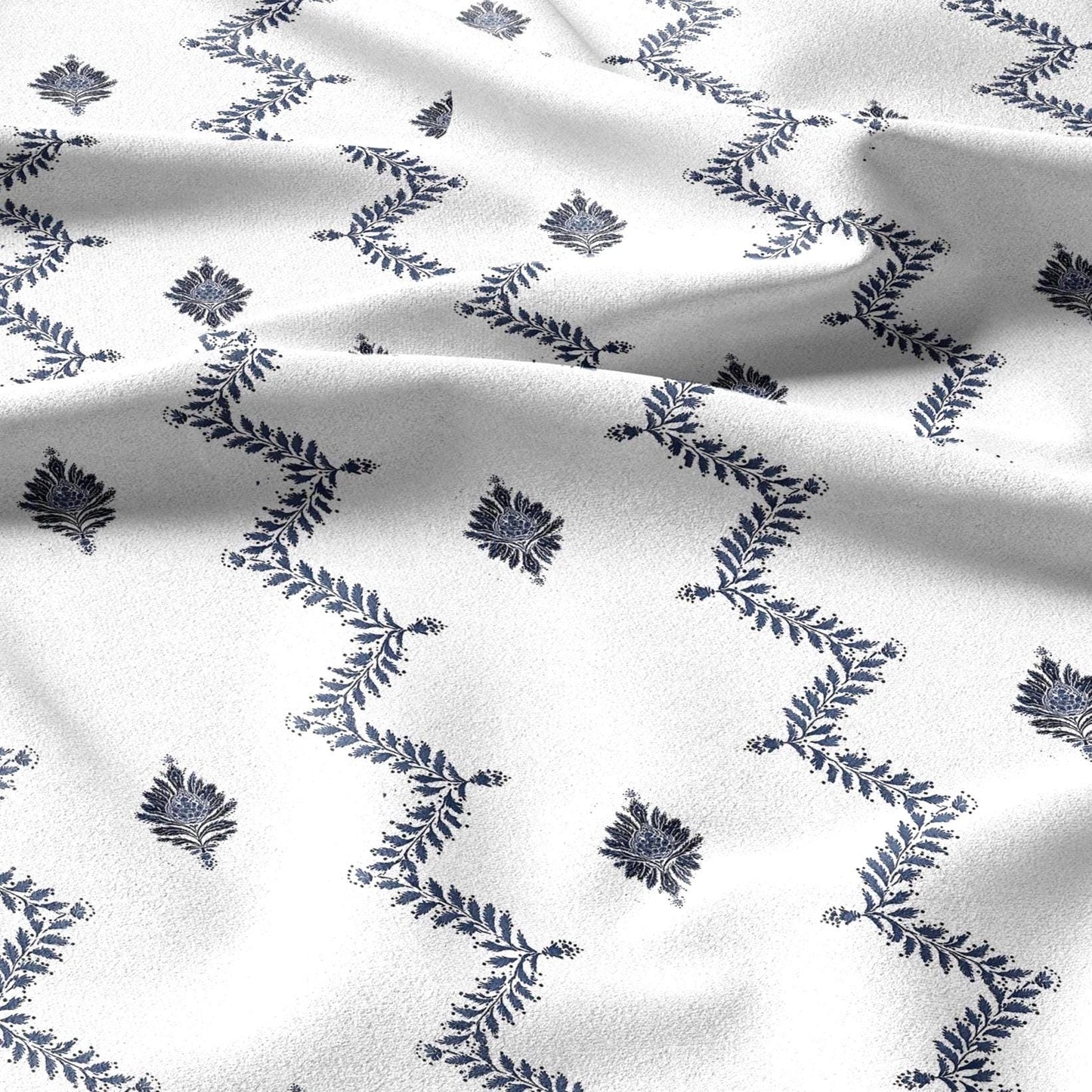 100% linen fabric floral botanical zigzag stripe print - Vintage modern floral botanical pattern 3428