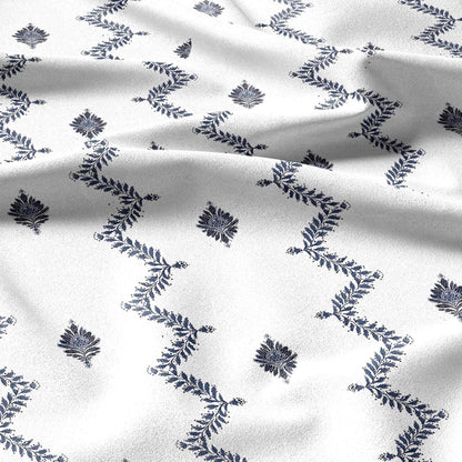 100% linen fabric floral botanical zigzag stripe print - Vintage modern floral botanical pattern 3428