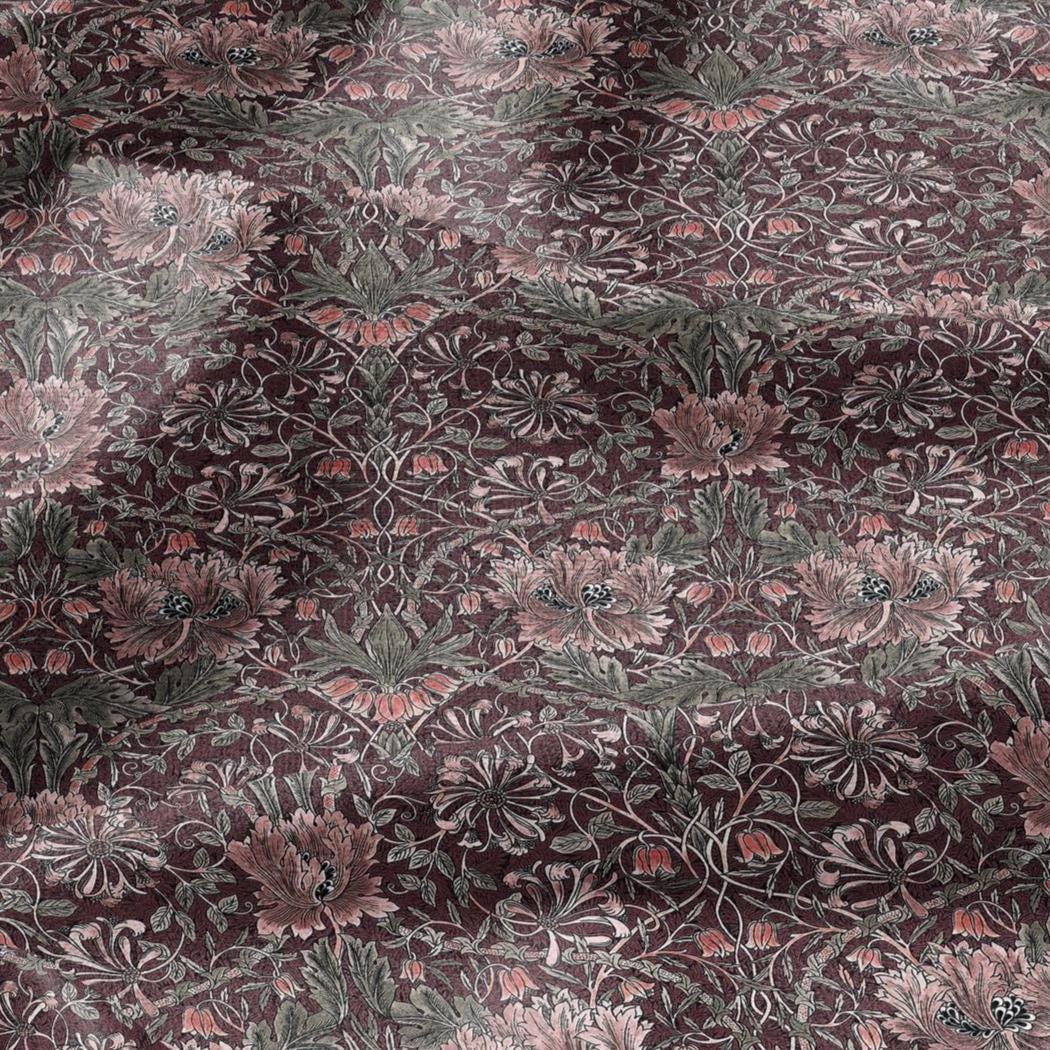 100% linen fabric William Morris Honeysuckle red print - Victorian Art crafts - Historical  upholstery dress making 3292
