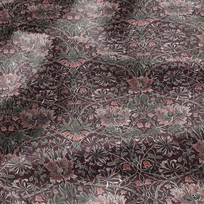 100% linen fabric William Morris Honeysuckle red print - Victorian Art crafts - Historical  upholstery dress making 3292