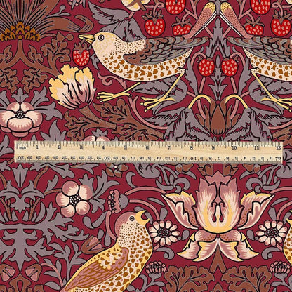 100% LINEN fabric - William Morris Strawberry thief burgundy red - British Victorian Art Craft flax - sewing home decor or clothing 3868