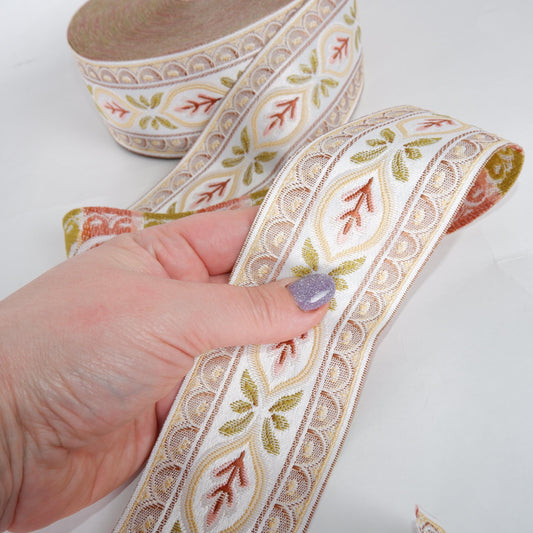 Jacquard woven fabric trim - Ribbon width 60 mm or 2.3" - Pale pink Decorative webbing Tape Trim