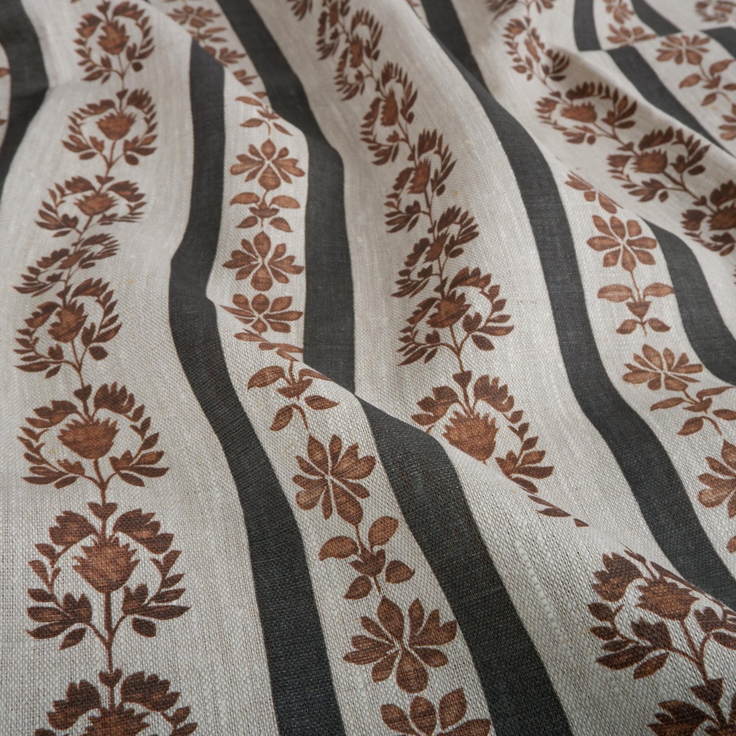 100% linen beige Block stripe prints fabric for Curtain Upholstery Cushion -  flower stripes print fabric for dress making sewing 2496