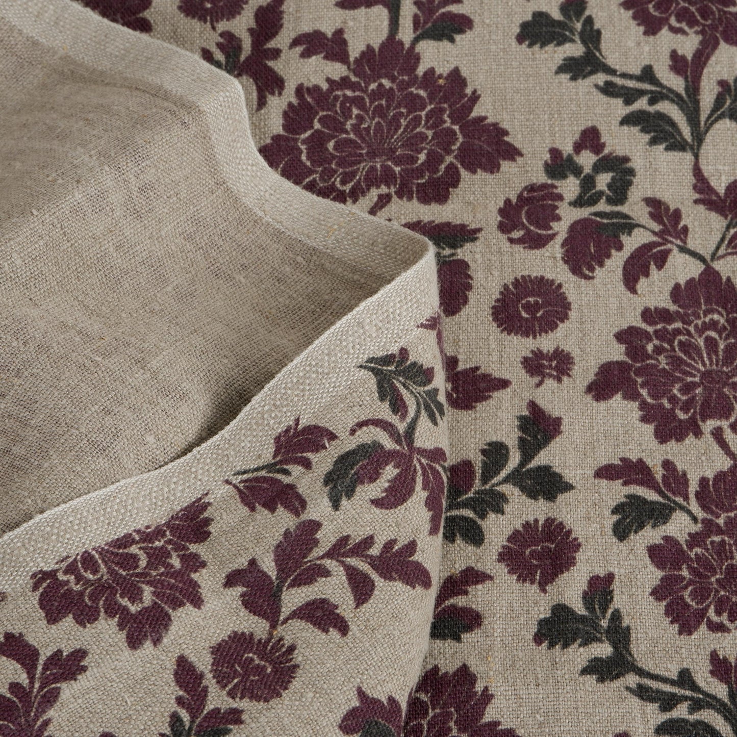 100% linen Retro Maroon flower Print fabric for Curtain Upholstery Cushion - Floral  - for dress making sewing 2262