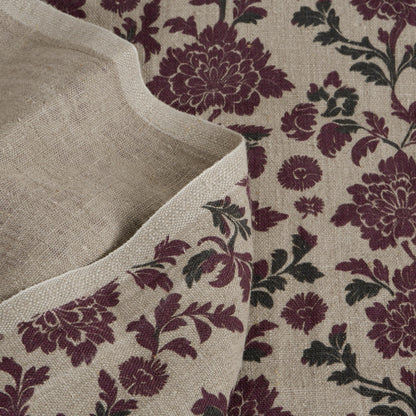 100% linen Retro Maroon flower Print fabric for Curtain Upholstery Cushion - Floral  - for dress making sewing 2262