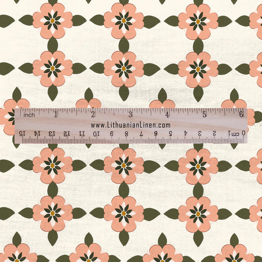 100% linen Retro pink flower Print fabric for Curtain Upholstery Cushion - Floral preppy - for dress making sewing 2215