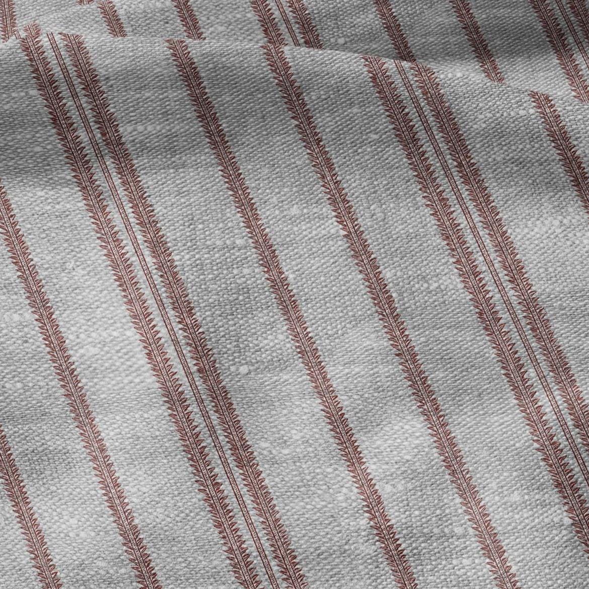 100% LINEN Fabric stripe red print - oatmeal linen fabric with stripe print - modern vintage 3360