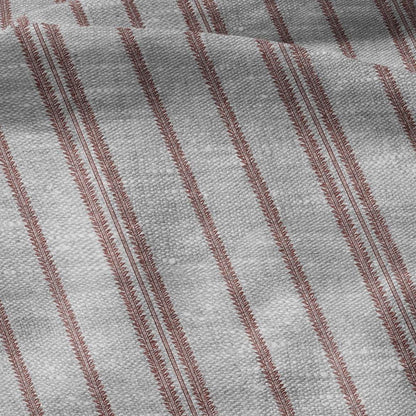 100% LINEN Fabric stripe red print - oatmeal linen fabric with stripe print - modern vintage 3360