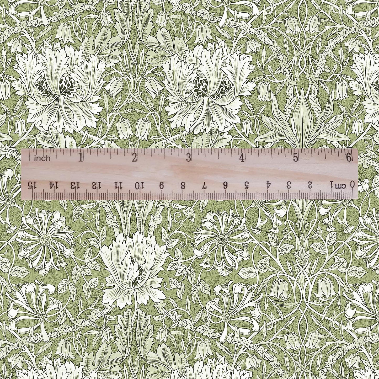 100% linen fabric William Morris Honeysuckle green print - Victorian Art crafts - Historical pattern fabric upholstery dress making 3273