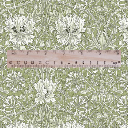 100% linen fabric William Morris Honeysuckle green print - Victorian Art crafts - Historical pattern fabric upholstery dress making 3273
