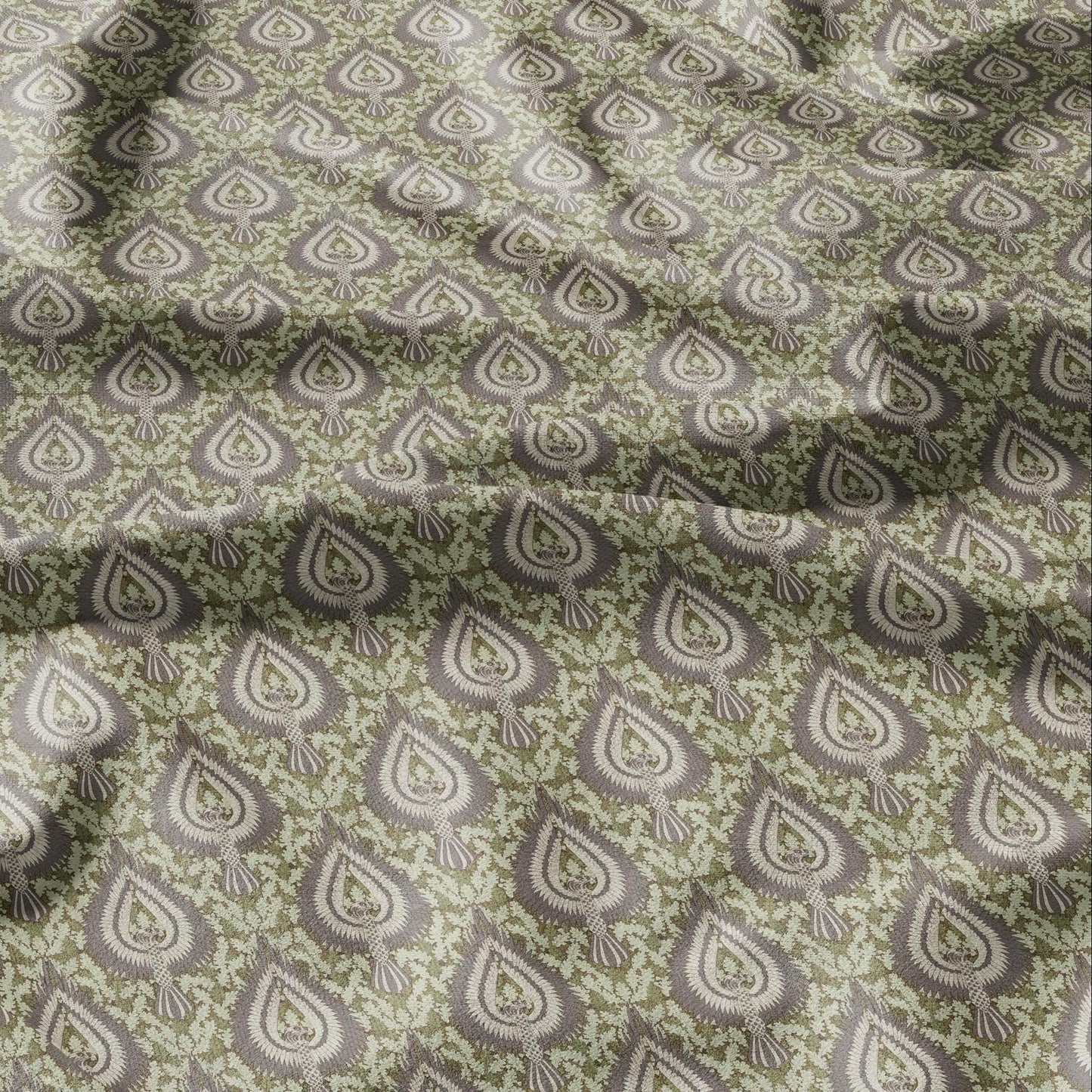 100% linen Vintage Eagles fabric for Curtain Upholstery Cushion - grey green print fabric for dress making sewing