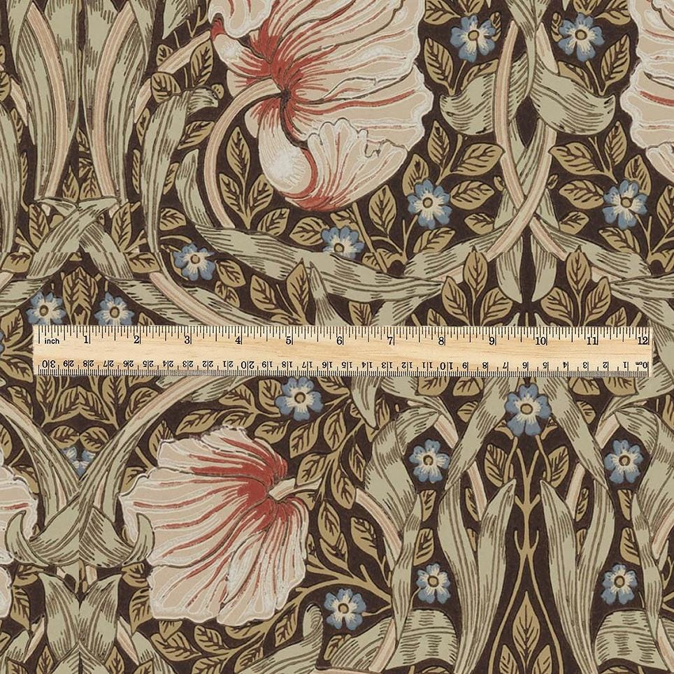 100% LINEN fabric - William Morris Pimpernel walnut brown sage - British Victorian flax - sewing upholstery home decor or clothing 3839