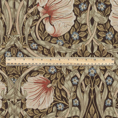 100% LINEN fabric - William Morris Pimpernel walnut brown sage - British Victorian flax - sewing upholstery home decor or clothing 3839