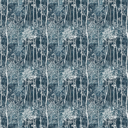 100% LINEN Fabric forest blue linen - tree print fabric for upholstery home decor dress making 2362