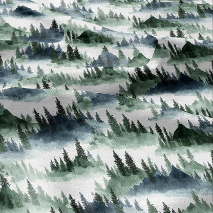 100% LINEN Fabric Forest scenery - landscape fabric with green fir print - heavy linen fabric for upholstery home decor 2807