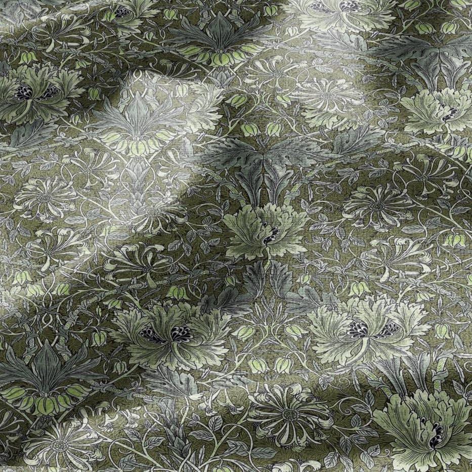 100% linen fabric William Morris Honeysuckle green print - Victorian Art crafts Historical pattern fabric upholstery dress making 3286