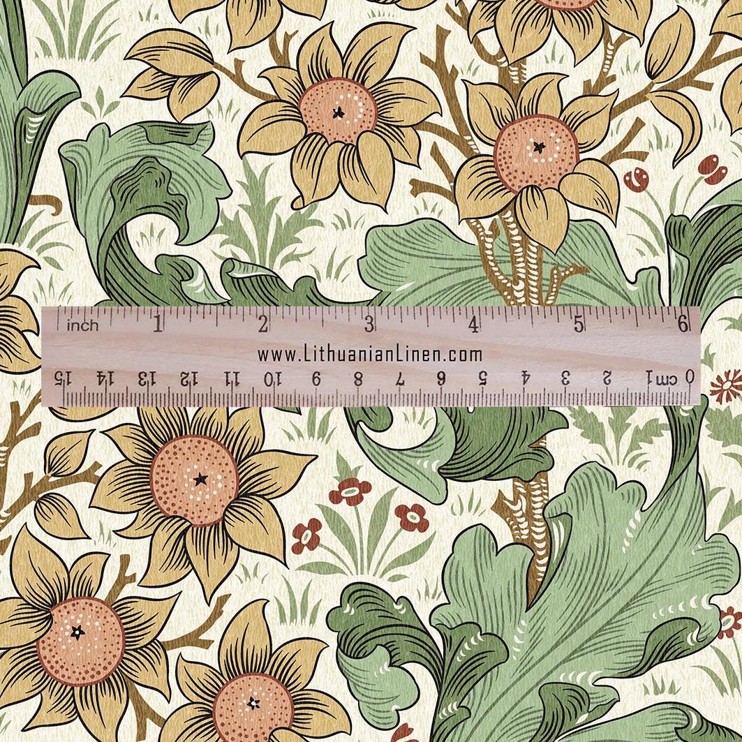 William Morris Orchard 100% LINEN Art and Crafts Fabric - Beige green Victorian flax fabric - British historical pattern 3002