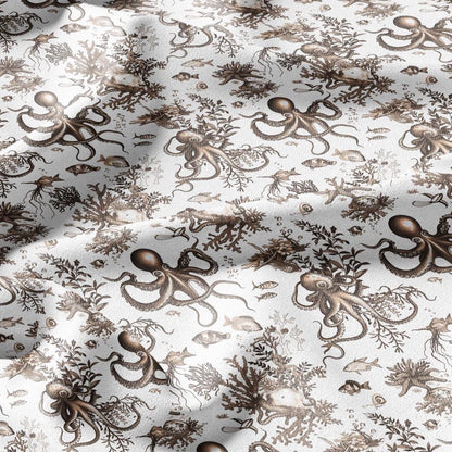 100% LINEN Fabric octopus linen -brown white floral fabric for upholstery home decor dress making 306B