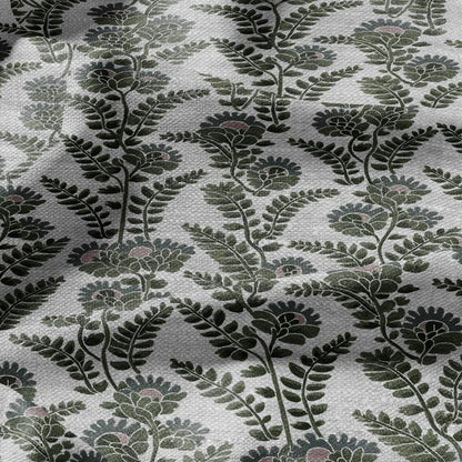 100% LINEN Fabric block print Green leaves flower - oatmeal linen fabric with floral print - heavy for upholstery home decor clothing 3110