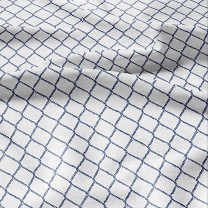 100% LINEN Fabric Herritage trellis print - Grandmillennial Modern vintage blue - upholstery curtains dress making 2949