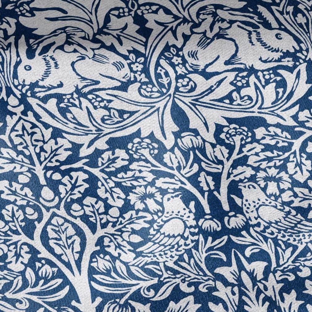 William Morris Brer Rabbit blue print on 100% LINEN - Victorian Art crafts linen - botanical Historical upholstery home textile 3164