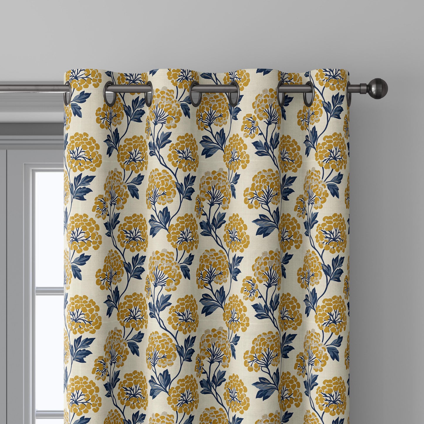 100% linen fabric Yellow floral print - Vintage tansy flower blossom botanical  - modern vintage 3408