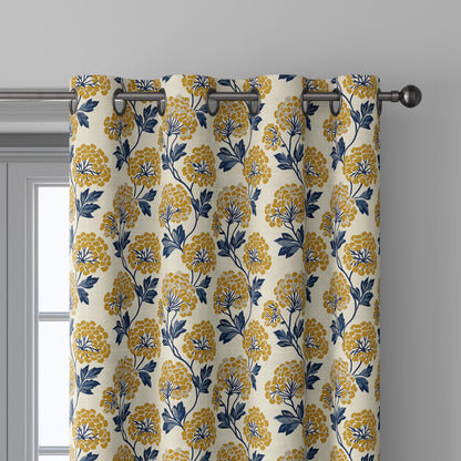 100% linen fabric Yellow floral print - Vintage tansy flower blossom botanical  - modern vintage 3408