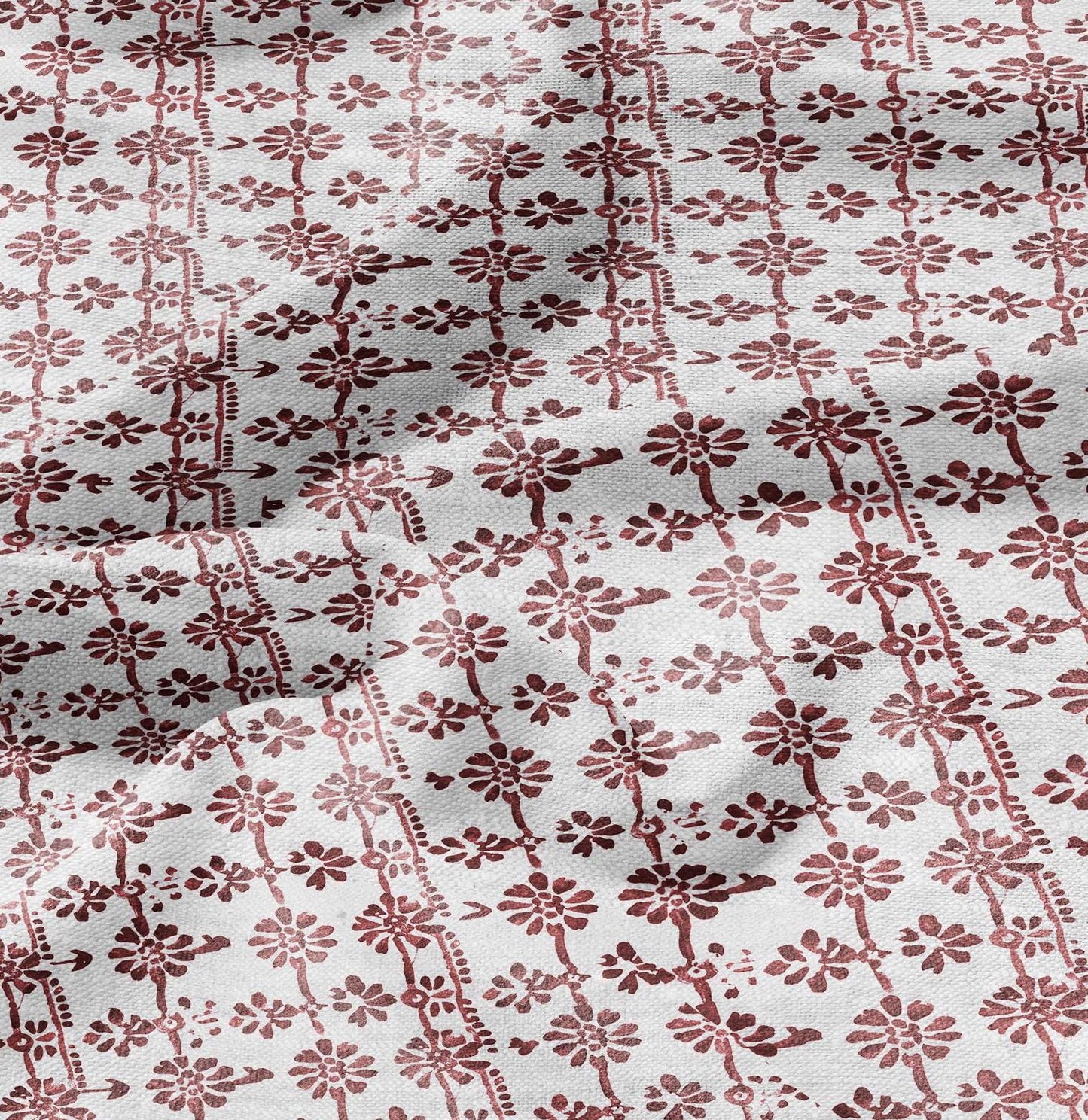100% LINEN Fabric in floral block print - botanical red white linen fabric for upholstery home decor curtains dress making pillowcases