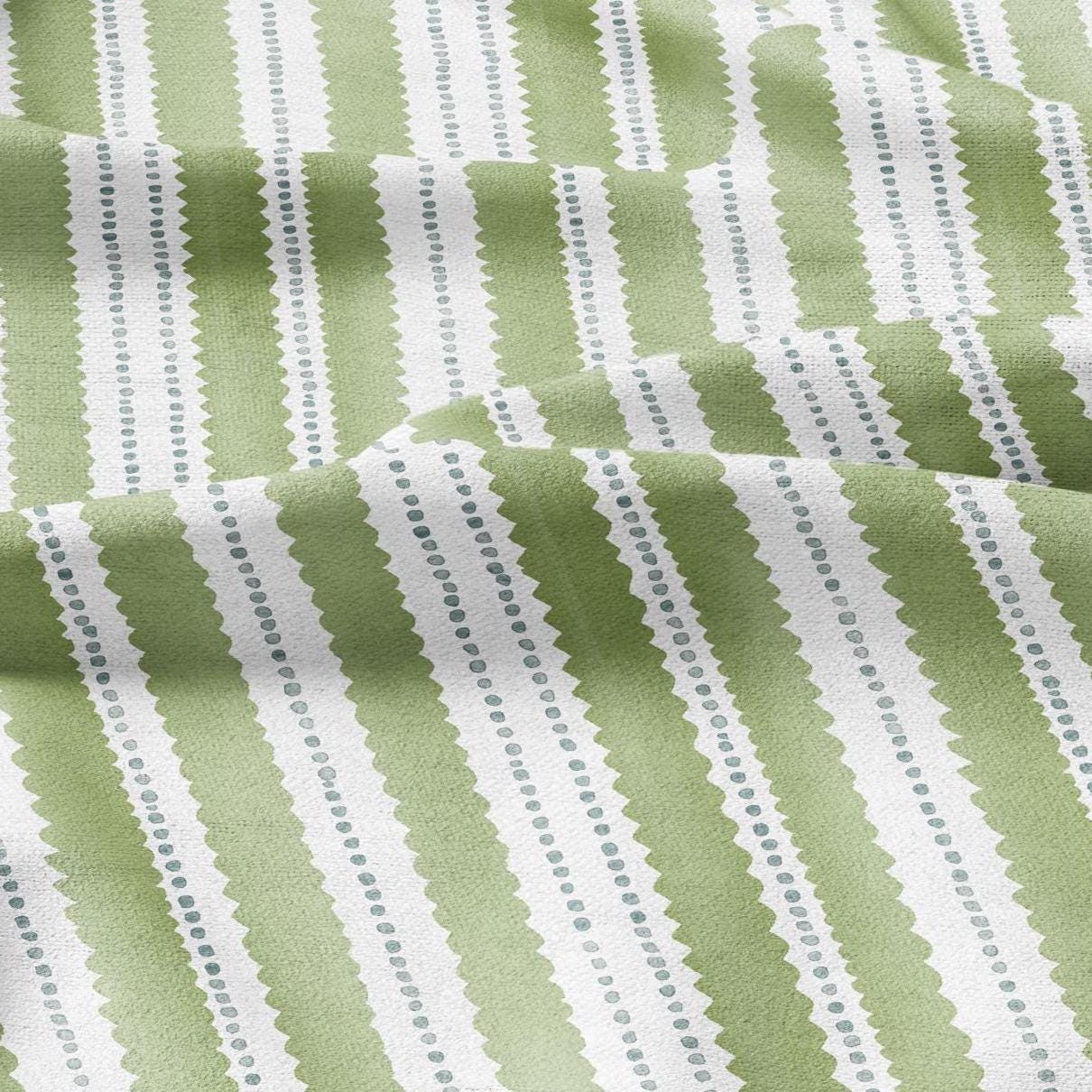 100% LINEN Fabric Scalloped stripe print - green block print linen heavy for upholstery home decor - medium for dress making 2884G