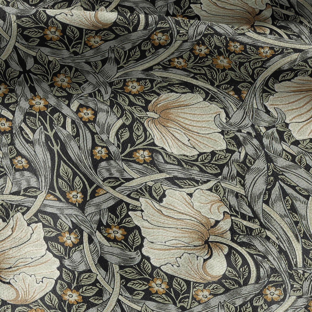 100% LINEN fabric - William Morris Pimpernel sage ink - British Victorian Art Craft flax - sewing upholstery home decor or clothing 3832